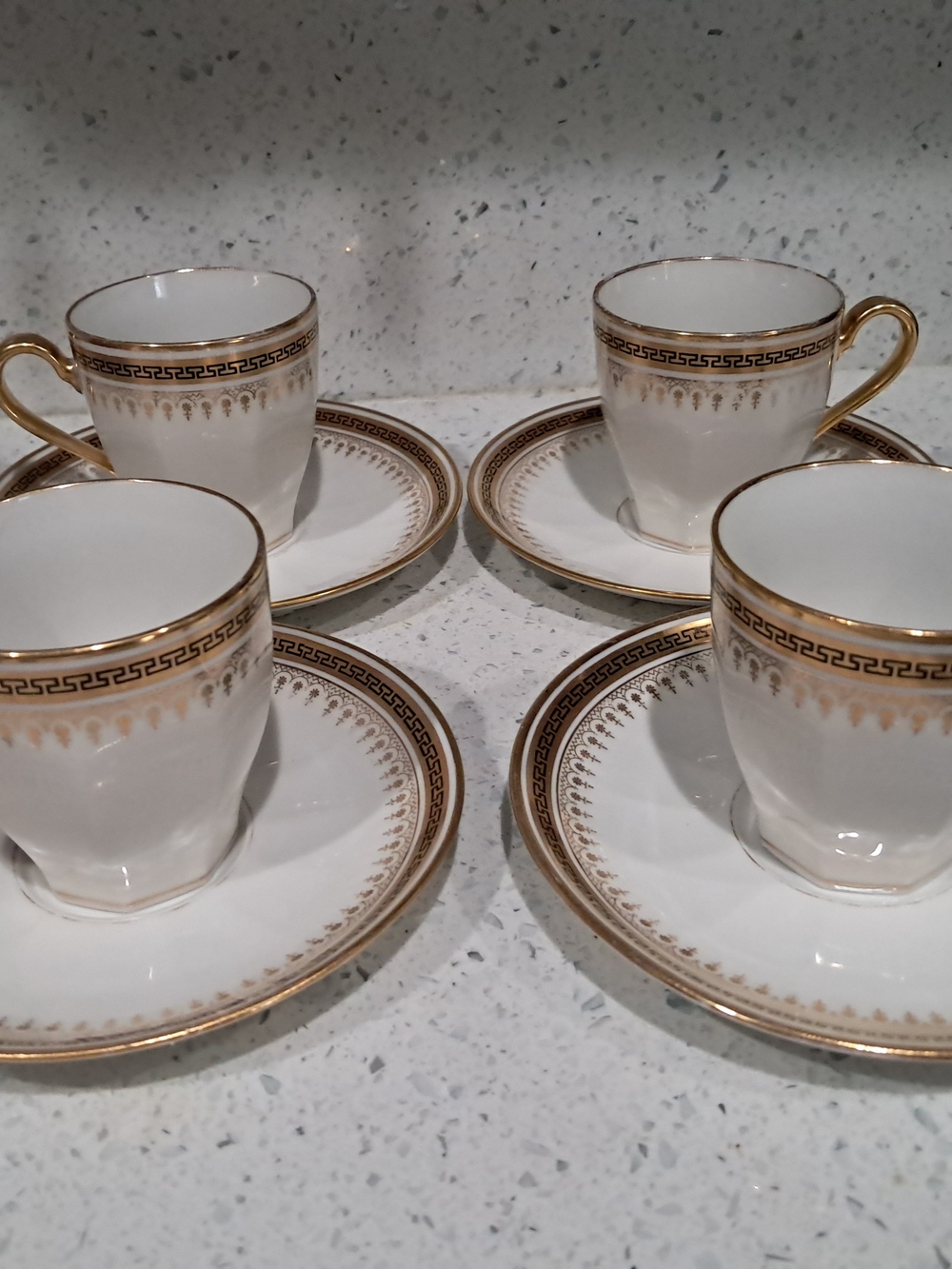 Limoges France White and Gold Porcelain Espresso Cup Set - 4pcs